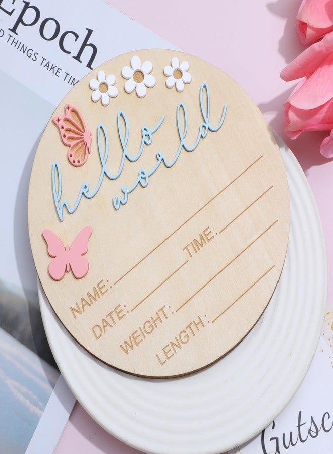 Ajcotahm Hello World Newborn Sign, 5.9 Inch Wooden Baby Announcement Sign Pink Butterfly Style Birth Welcome Board for Newborn Boys Girls Photo Props Baby Shower Hospital Nursery - Image 4